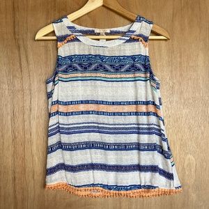 Skies Are Blue Aztec Print Multicolor Sleeveless Summer Cutout Cut Out Top XS